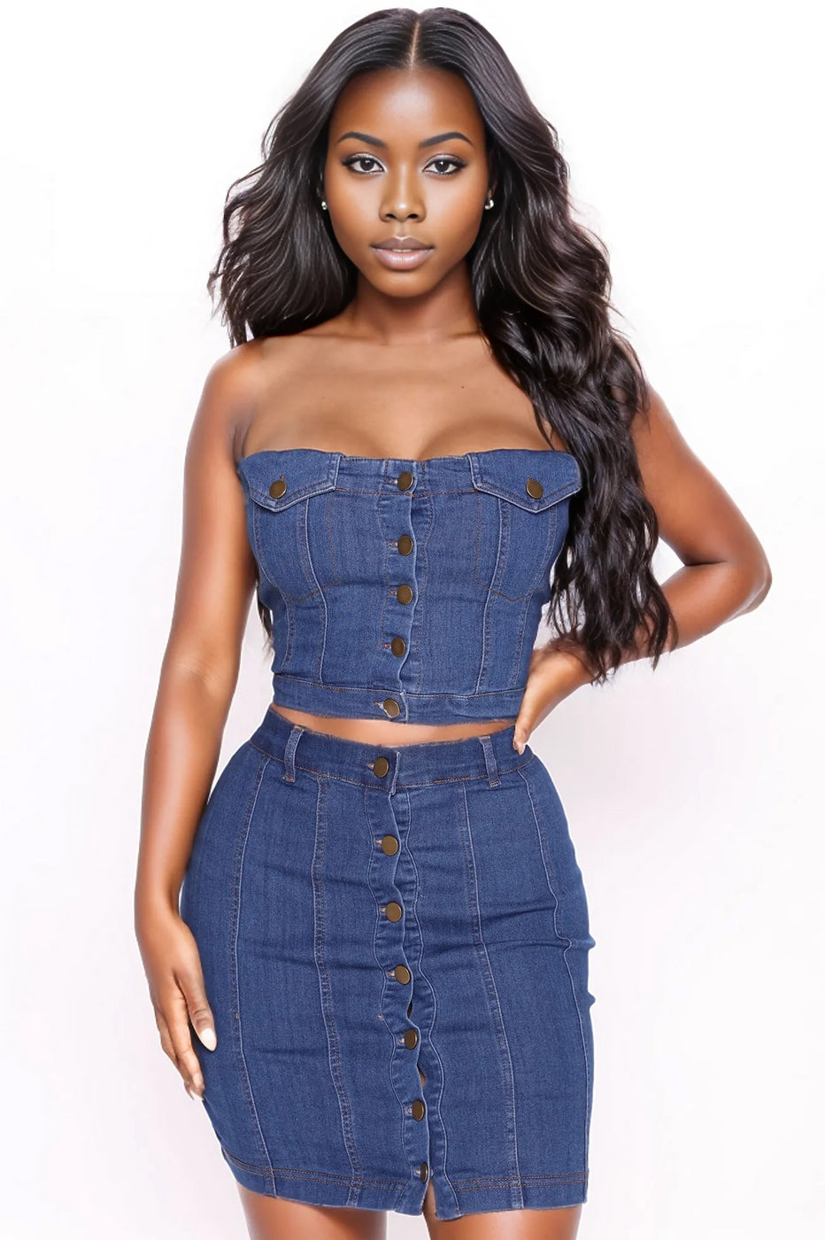 Crop top and jean skirt best sale